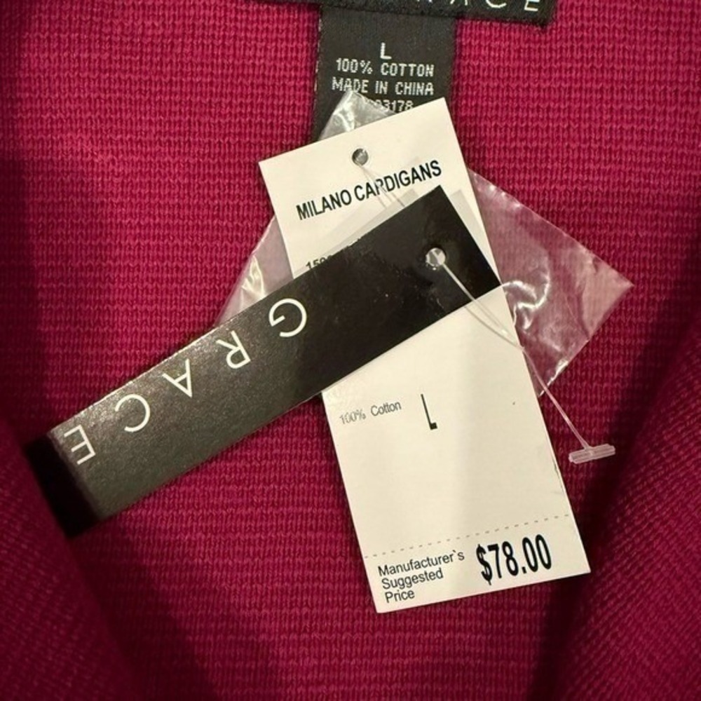 Grace Milano Cardigan Women Large Magenta Purple Cotton Knit Blazer Button Front - Picture 2 of 7